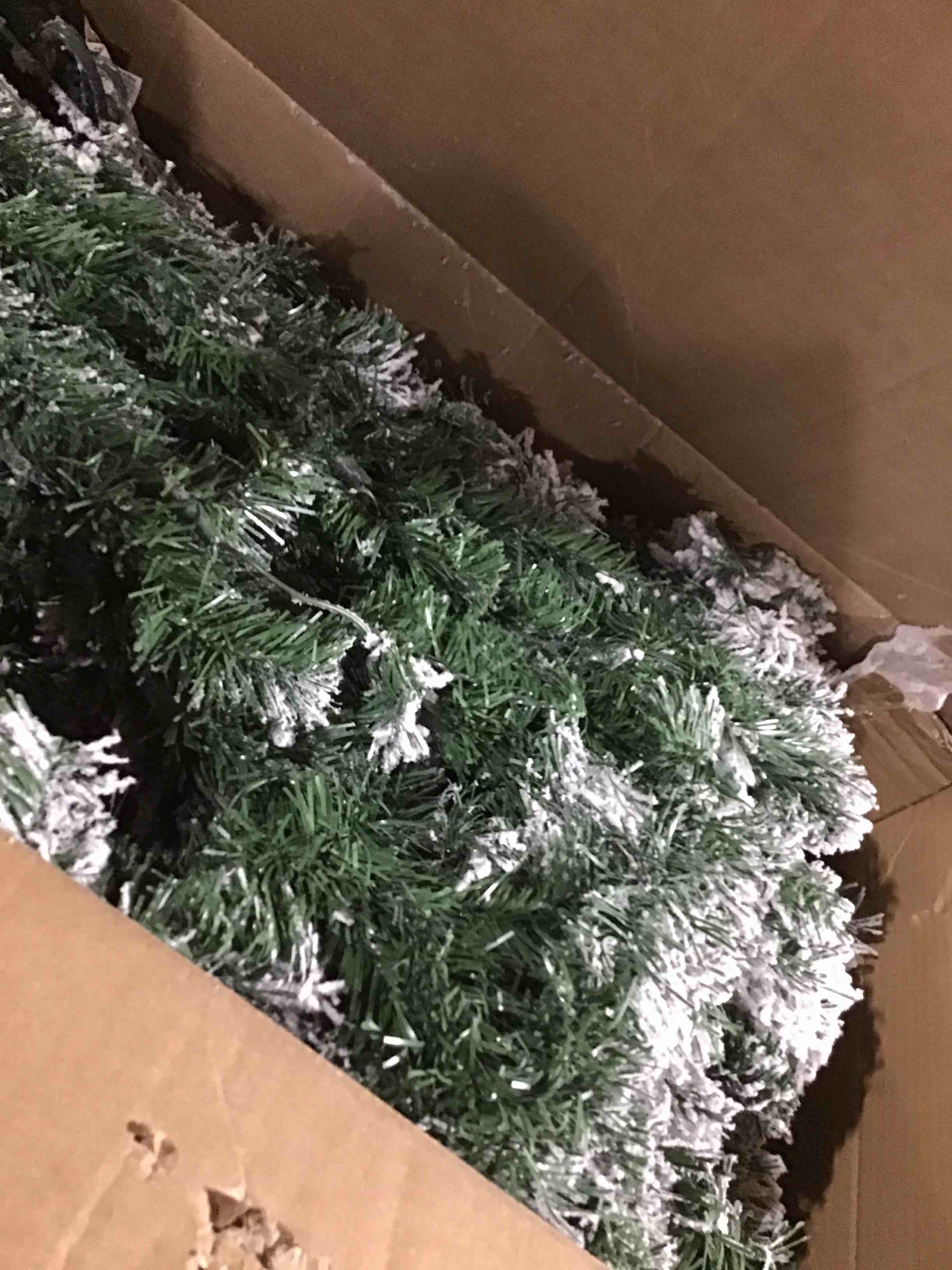 Condition photo showing Good Condition for 9 foot flocked Christmas tree 960202 (Green) We Have 3 Available Price Is Per Tree