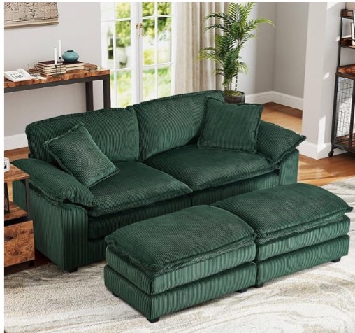 ( incomplete/ similar 80.5'' Modular Sectional Sofa Cloud Couch, Comfy Corduroy Double-Upholstered Sleeper Sofa, Loveseat Sofa with Moveable Ottoman, 2 Pillows and Detachable Armrest for Living Room, Green