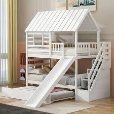 twin house bunk bed slide- white 