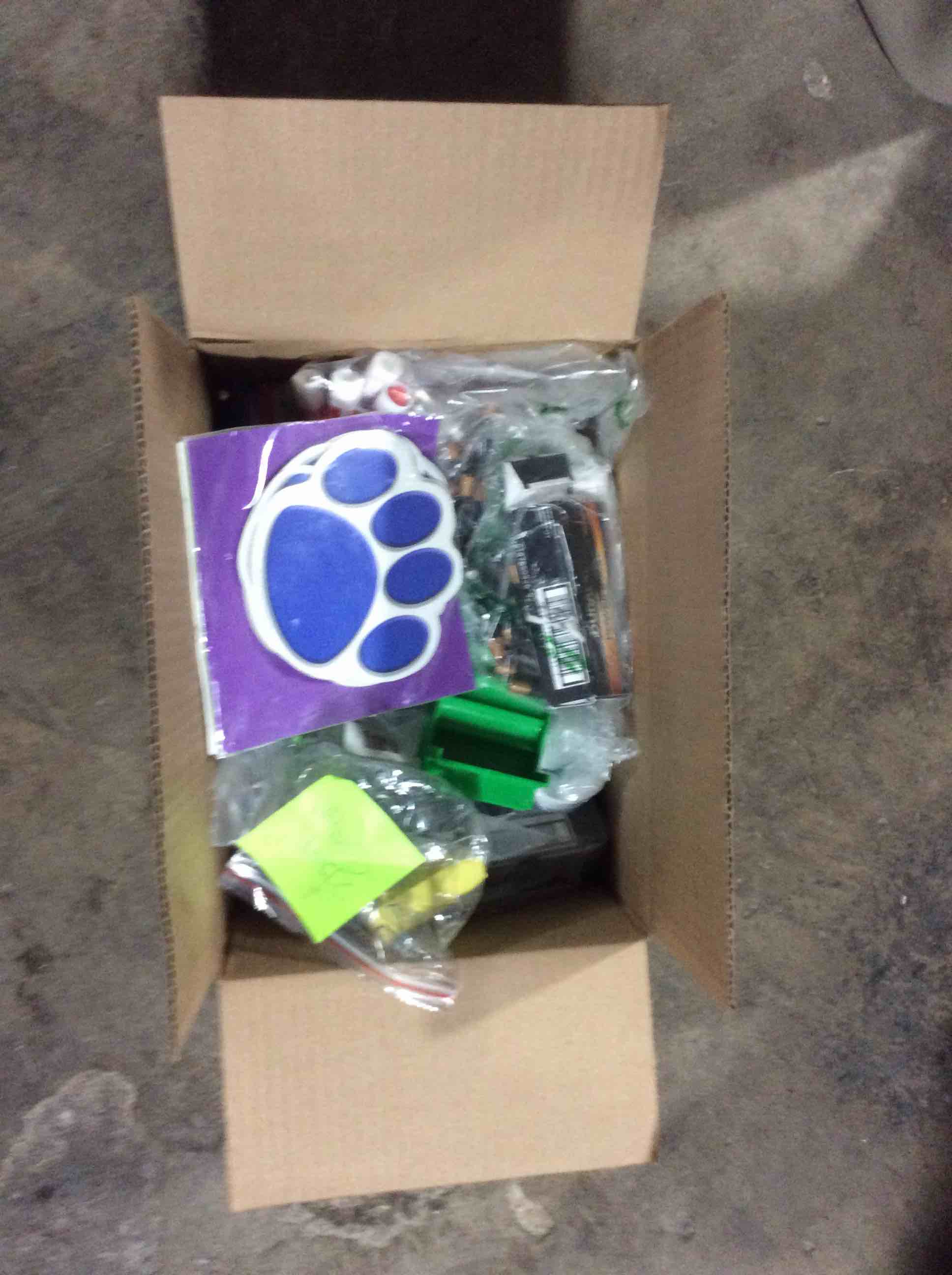 box of assorted office products 