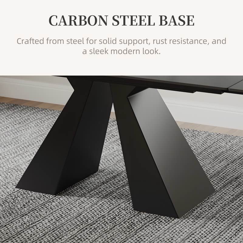 (incomplete only pedestal base) Lethia 63 to 94" Extendable Sintered Stone Dining Table for 4-10, Dark Grey Table top with Black Carbon Pedestal