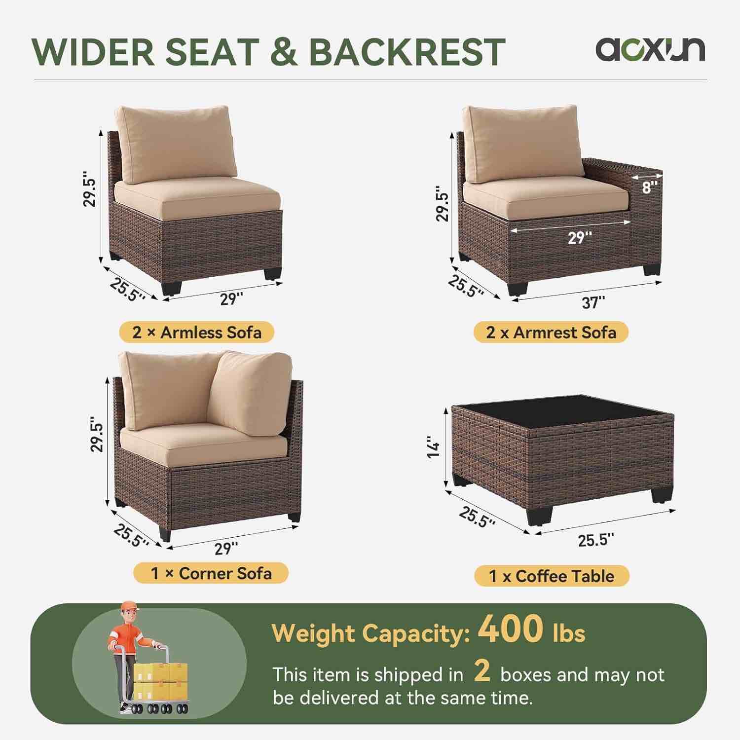 (incomplete only 3 pcs) Aoxun Patio Furniture Set, 7 Pcs Outdoor Patio Furniture Sets with 4in Thicken Cushion, Widen Armrests Wicker Outdoor Sectional for Backyard (Waterproof Cover Include)
