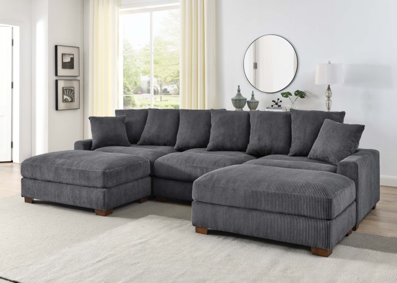 (incomplete) Ashira 126.5" Wide Reversible Modular Corner Sectional with Ottoman Wade Logan® Body Fabric: Gray Corduroy