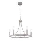 6-Light Yellow Ancient Gray Round Rustic Farmhouse Wagon Wheel Chandelier for Foyer Living Room Dining Room