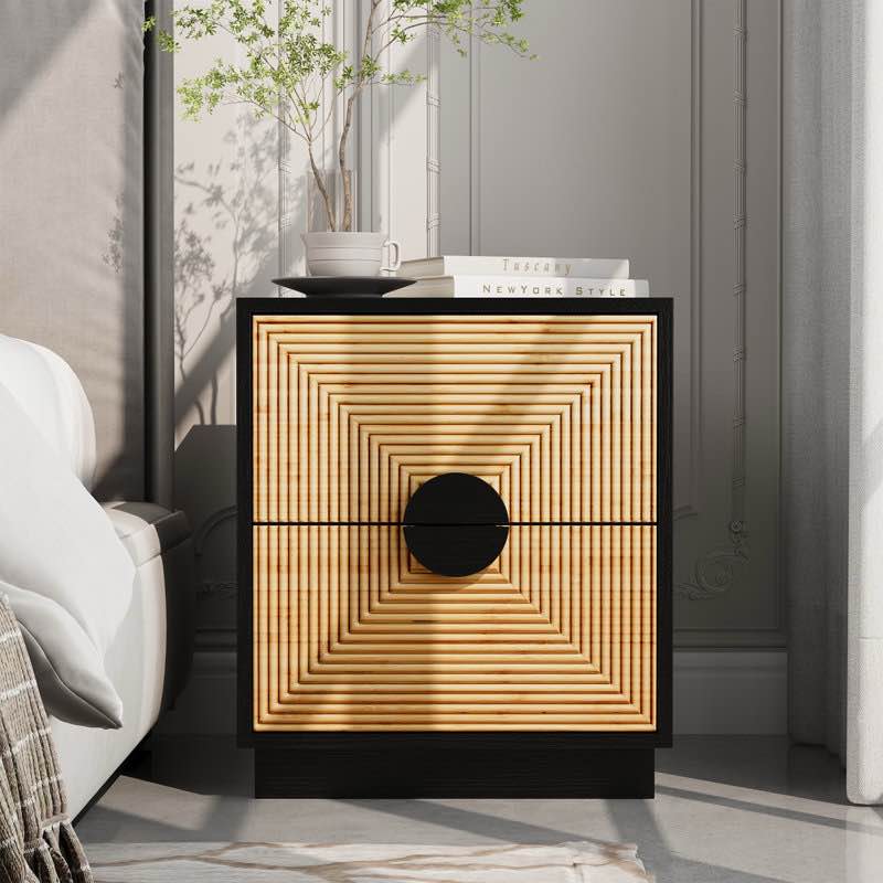 Portis Modern Boho 2-Drawer Nightstand with Bamboo Strips