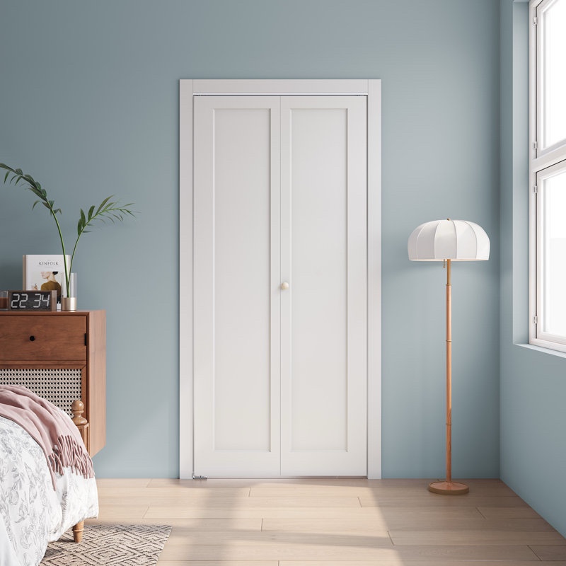 paneled manufactured wood 1-panel white primed bi-fold door with hardware kit 32”*80”