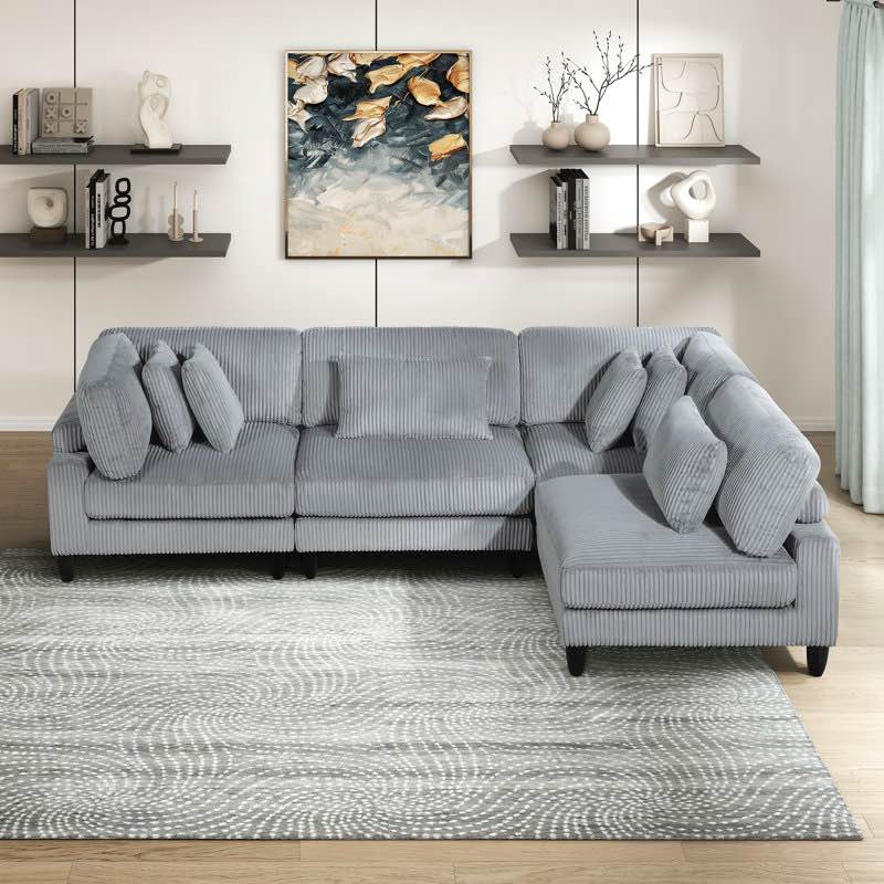(incomplete) loowit 120"w modern corduroy 4-piece modular sectional – customizable sofa with reversible cushions & matching pillows