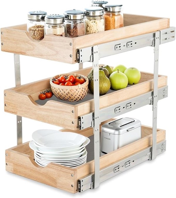 3 Tier Pull Out Cabinet Organizer Wood