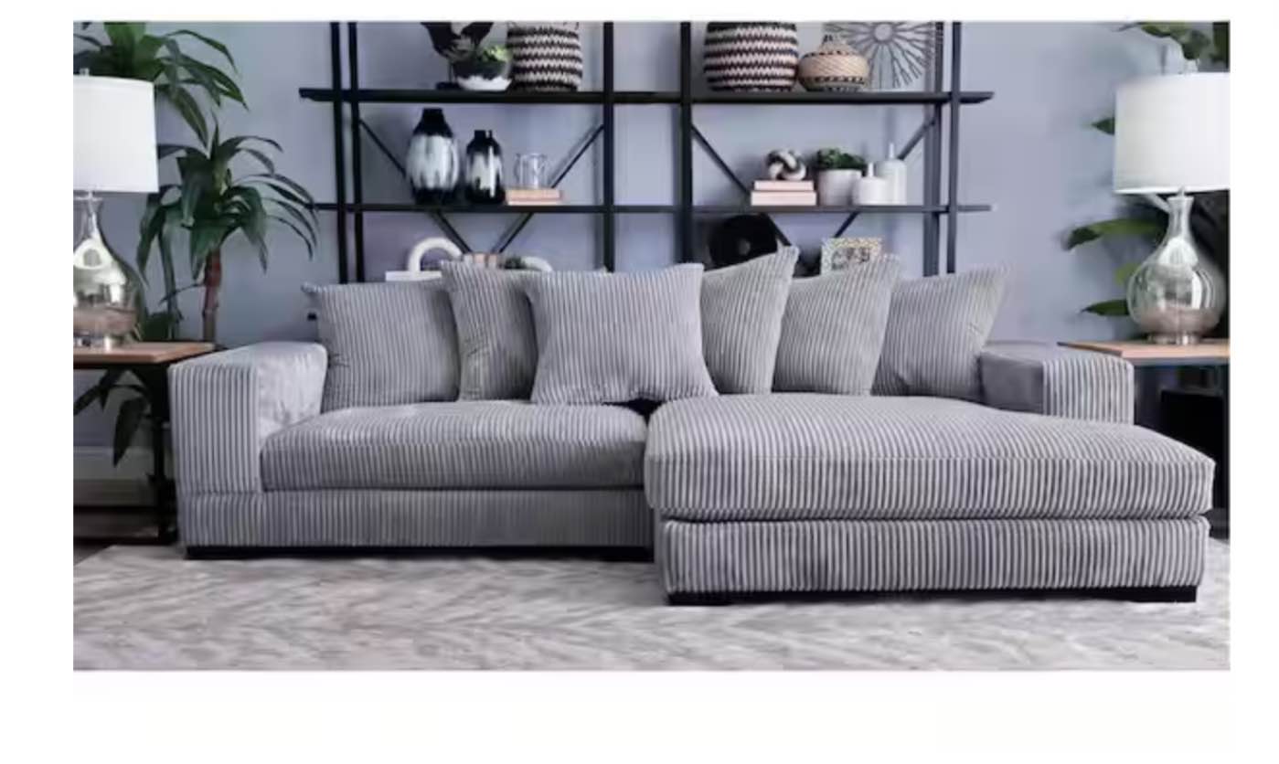 (Box 1/3)Modern 108 in. Square Arm Polyester Blend L-Shaped Chaise Deep-Seated Oversized 2-Pieces Sectional Sofa in. Light Grey