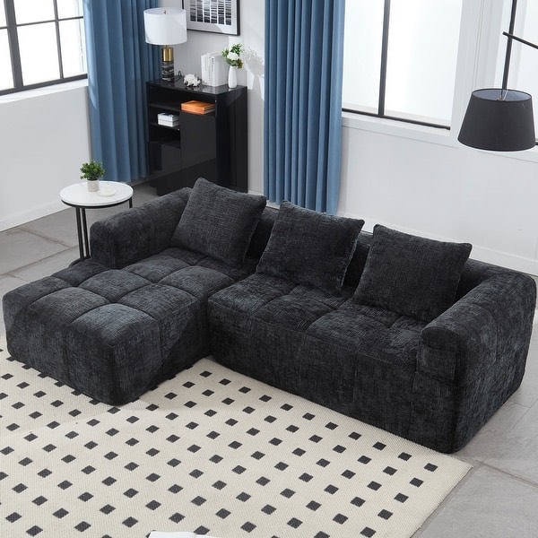 Chenille Upholstered Modular L-shaped Sectional Compression Sofa (Incomplete)