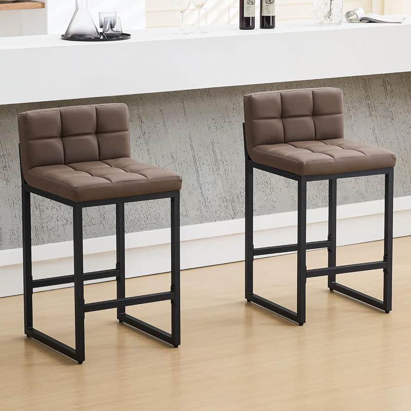 set of 2 upholstered low back bar & counter stool with thickened metal frame for kitchen island