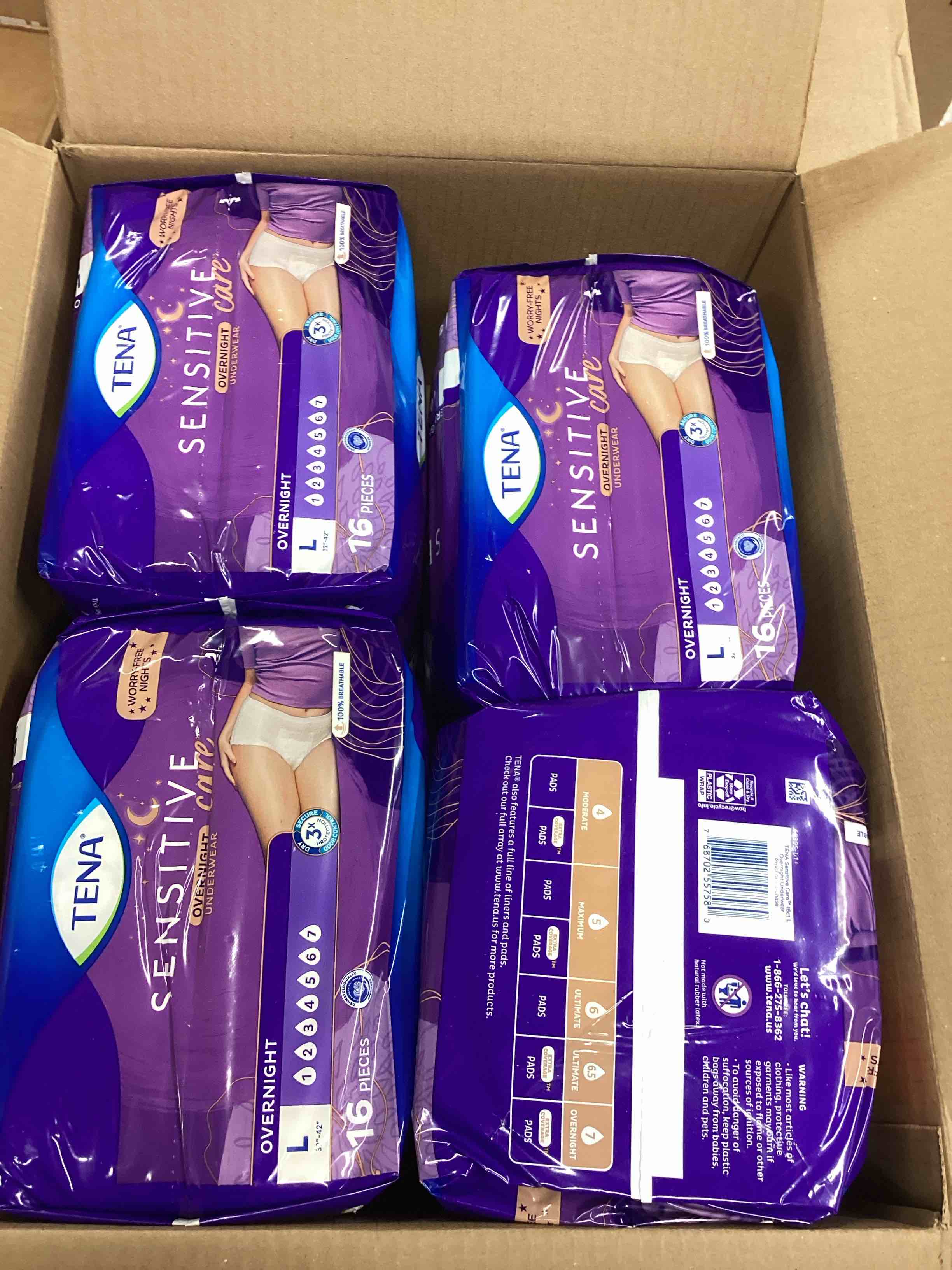 Condition photo showing New/Like New for TENA Sensitive Care Overnight Incontinence Underwear for Women, Large, 64 Count (New Sizing) Large 64