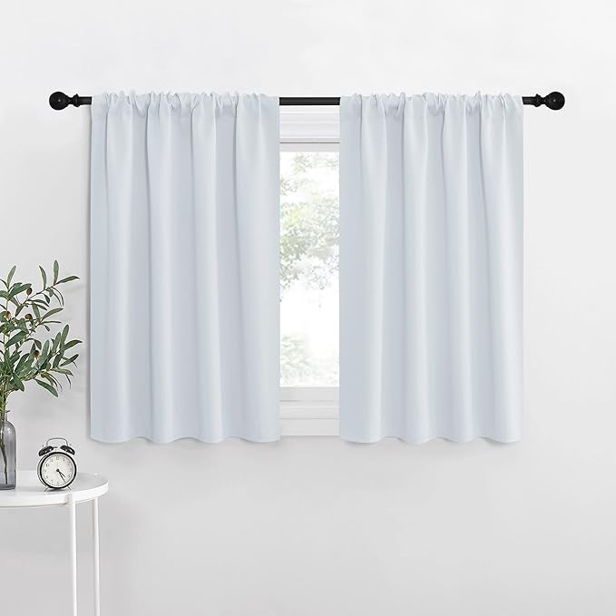 Greyish White Window Curtain Panels - Thermal Insulated Rod Pocket Room Darkening Curtain Sets for Bedroom (Platinum - Greyish White)