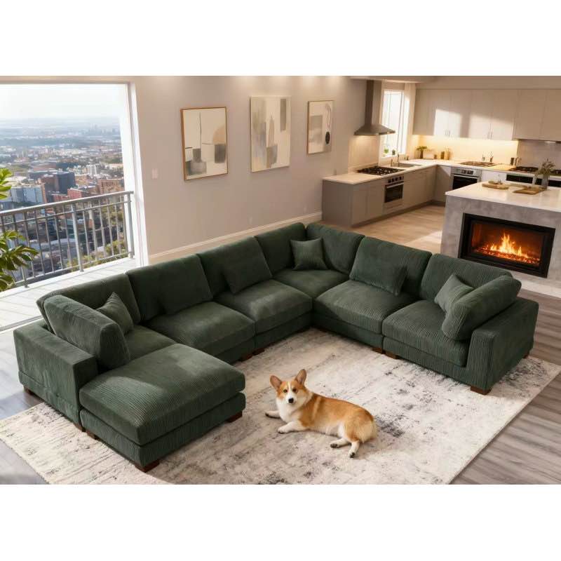 (incomplete pickup 1 boxes only armless chair) Arliz 7 - Piece 144" Wide Reversible Modular Corner Sectional with Ottoman