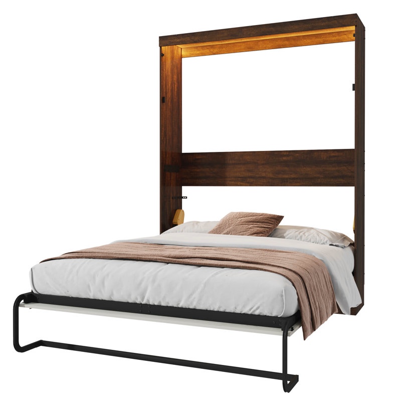 (incomplete pickup only box 2/2) Full Size Murphy Wall Bed With LED Lights, No Box Spring Needed, For Home Office