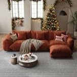 (incomplete pickup box 2 of 4 only) 4-Piece Chenille Sectional Sofa Cloud Couch with Ottoman, Soft Fabric Reversible Sleeper Sectional for Living Room, Bedroom and Office