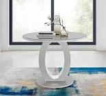 (incomplete top table only) Giovani Round 4 Seat 100cm White High Gloss Halo Base Grey Glass Top Dining Table 4 White Faux Leather Silver Leg Milan Chairs