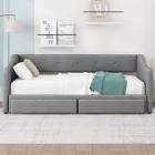 (incomplete pickup box 1 of 2 only) Twin XL to King Upholstered Daybed with 2 Drawers, Gray Color, Space-Saving Design with Elegant Style, Perfect for Guest Rooms