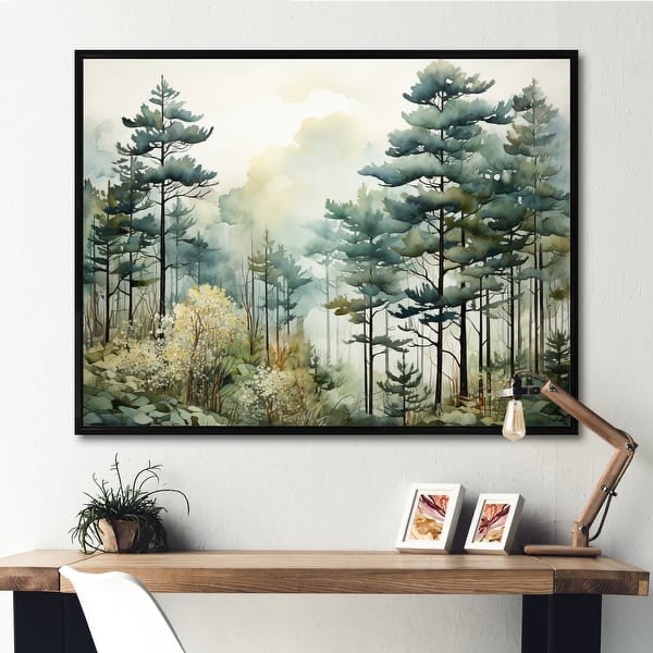 Designart "Tonalism Whispering Pines Pointillism I" 46”x36”;Landscapes Framed Wall Decor