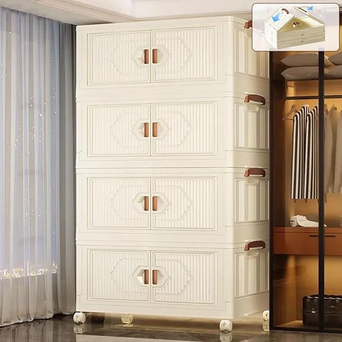 stackable plastic storage bins with lids, foldable storage containers with wheels, collapsible closet organizers boxes for bedroom living room office 