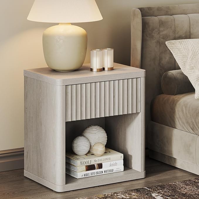  nightstand with drawer storage fluted bed side table end table large modern wide bedside stand mid century night stands for bedroom living room sofa couch home office