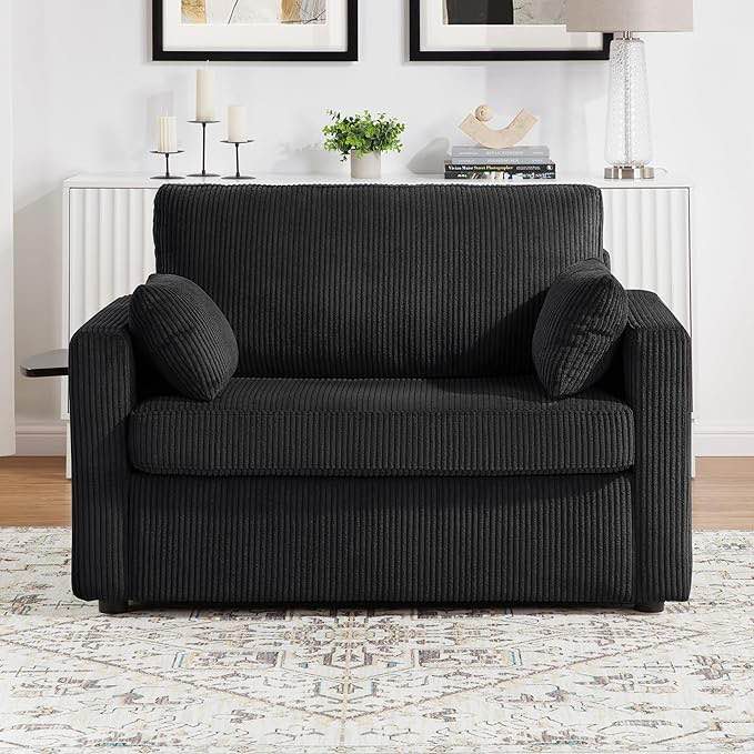 Twin Size Sofa Bed,Sleeper Sofa, Loveseat Sofa, 47.2", Polyester Fabric with a Foldable Mattress, Foldable Side Table, Side Storage Pocket 2- USB Port Living Room (Incomplete, box 2 of 2 only )