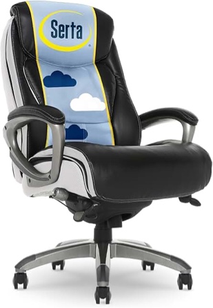 Serta Lautner Executive Home Office Desk Chair, Ergonomic High-Back with Adjustable Lumbar & Body Pillows, SmartLayers and ComfortCoils Technology, Mesh and Bonded Leather, Black/ Gray