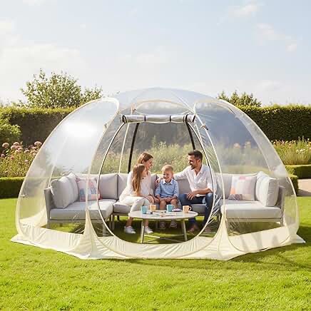 pop up bubble tent,15x15x8.3ft,8-14 persons garden globe tent,540 degree fully transparent,weatherproof and coldproof portable camping screen house