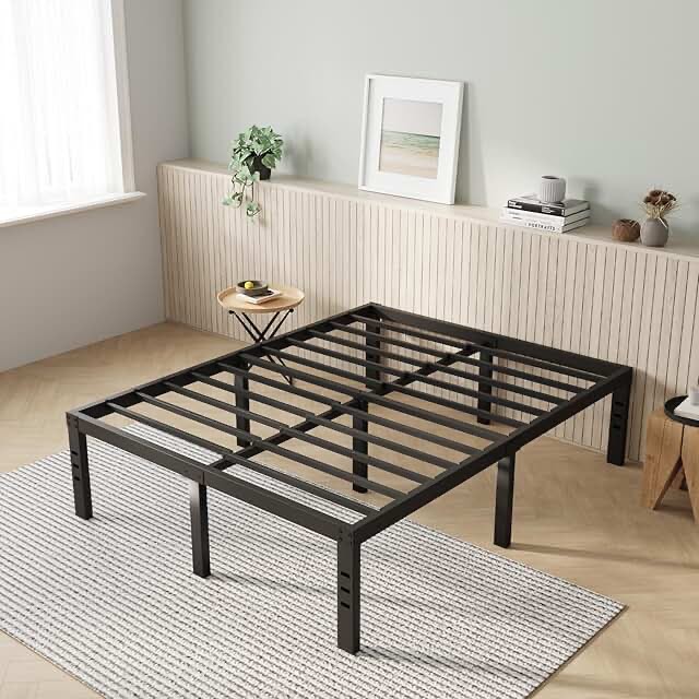 novilla queen bed frame, 14 inch metal platform bed frame queen size no box spring needed, heavy duty steel slat support, easy assembly