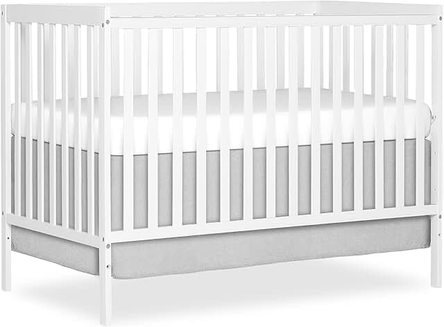 Dream On Me Synergy 5-In-1 Convertible Crib In White, made of New Zealand Pine wood, JPMA & Greenguard Gold Certified, features 3 mattress height settings