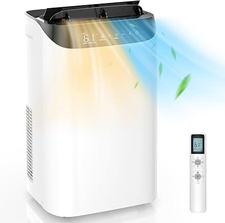 14000 btu portable air conditioners with heater, remote control, 4-in-1 free stand smart cooling ac unit with heating, dehumidifier, fan mode for 550-700 sq.ft room, auto swing,timer, black