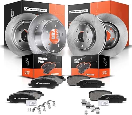 a-premium front vented & rear solid disc brake rotors + ceramic pads kit compatible with select chrysler, dodge and jeep models - 200, sebring, avenger, caliber, compass, patriot, 12-pc set