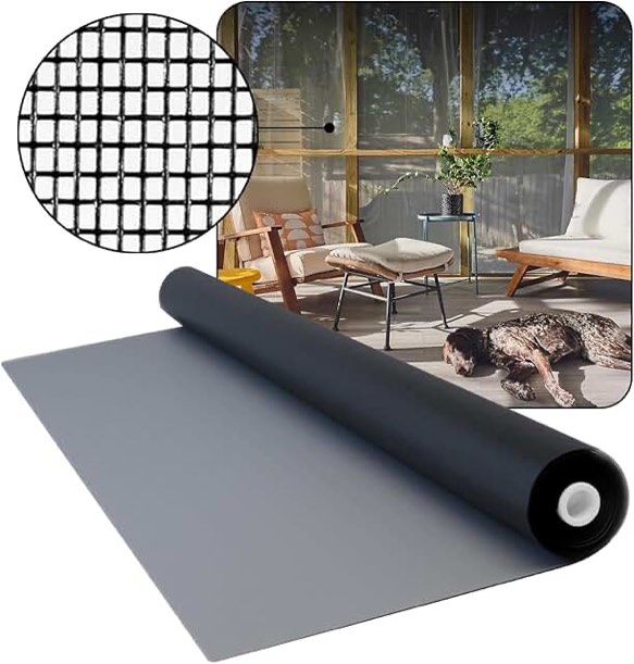 doca 60 in x 50 ft window screen mesh - window screen replacement, fiberglass mesh roll for window, patio screen, porch screen, or door - charcoal