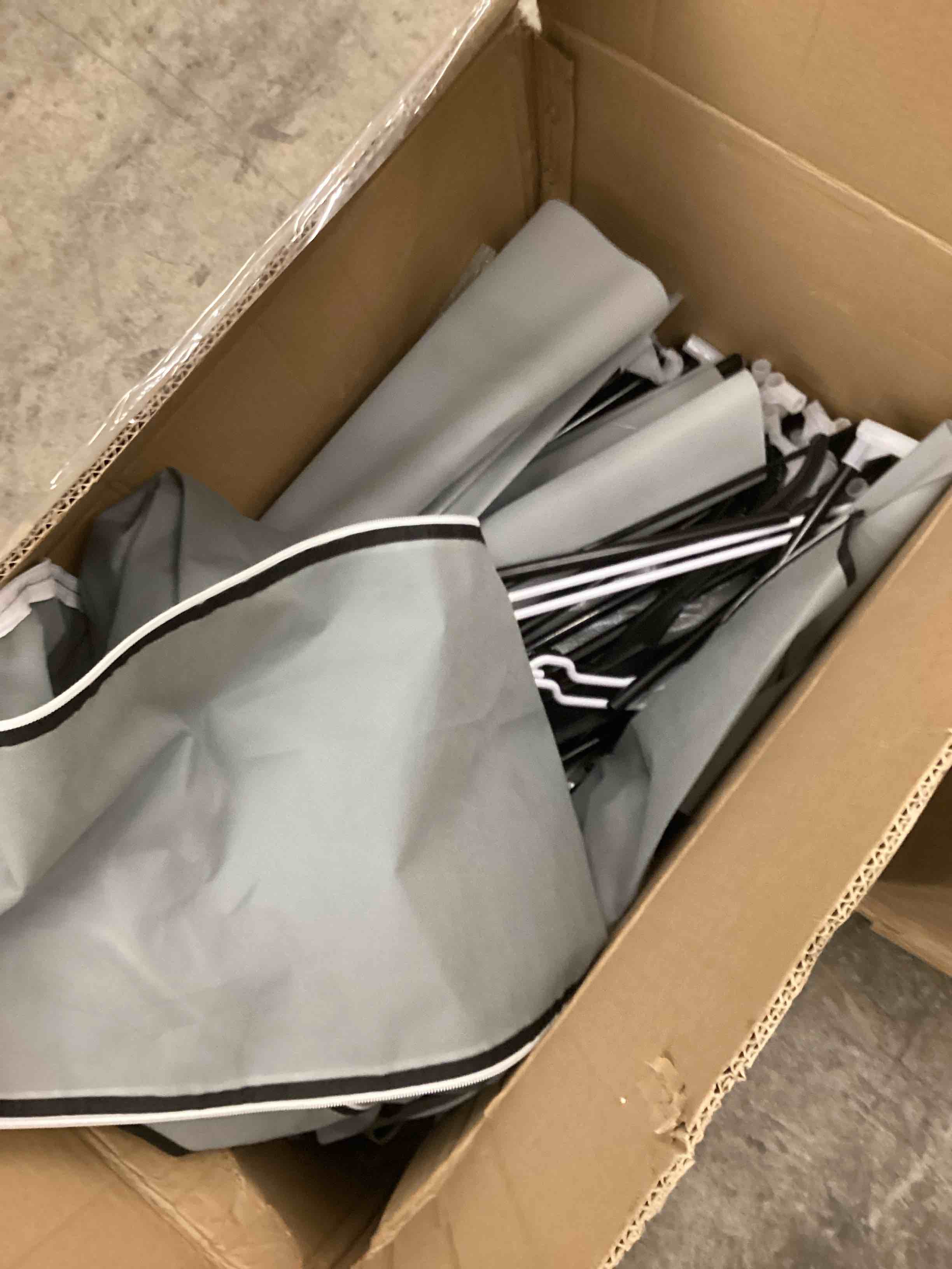 Condition photo showing As Is for Portable Closet, Wardrobe Closet with 10 Storage Shelves and 2 Hanging Rods, Non-Woven Fabric Cover, 52.4 x 18.1 x 66.6 Inches Closet Organizer for Bedroom, Gray (incomplete)