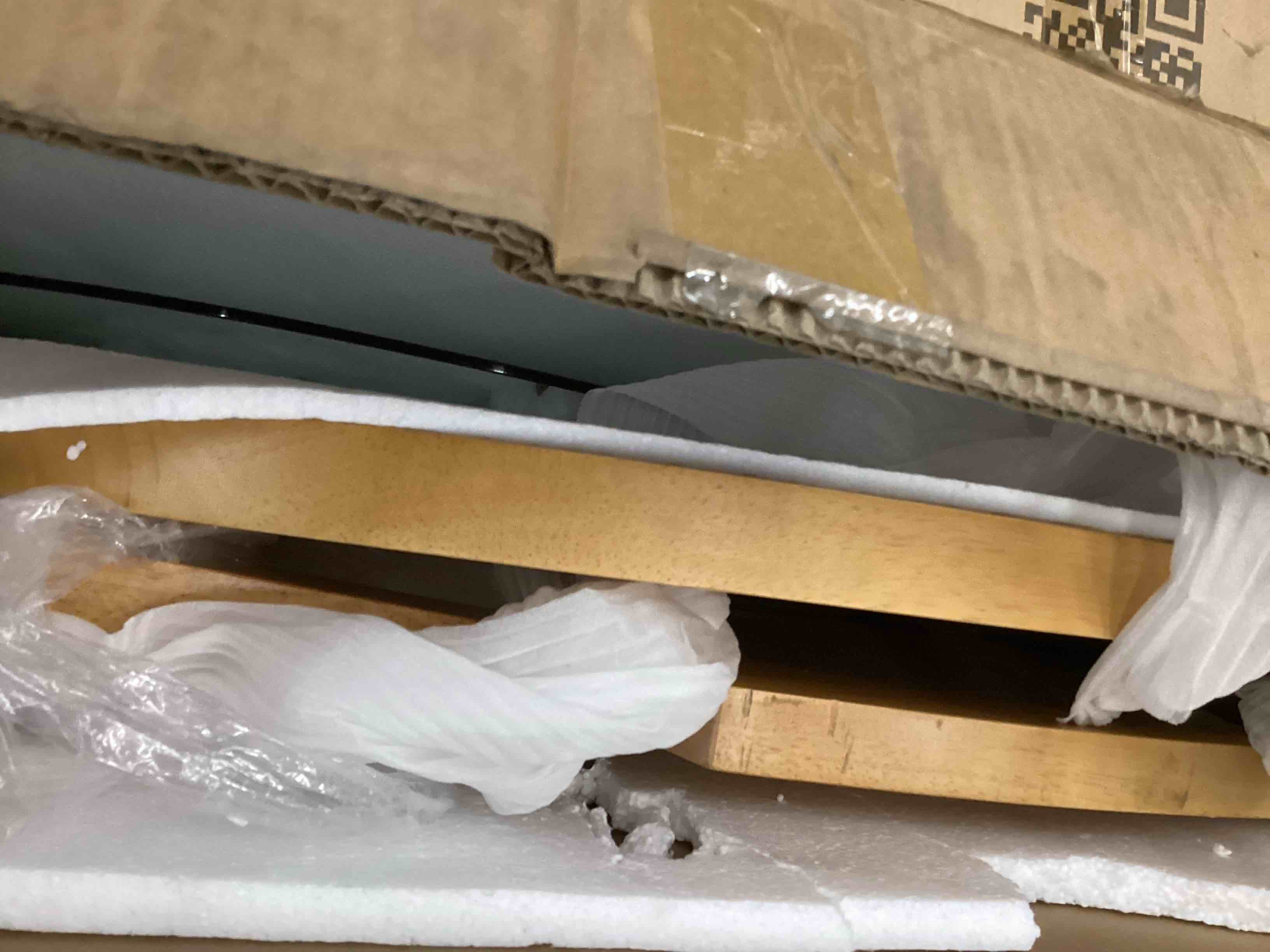 Condition photo showing As Is for PADMA HOUSE Round Wood Coffee Table with Glass Rattan Top, Wooden Circle Center Table with Curved Legs & Removeable Tempered Glasstop, Cocktail Table for Living Room, Light Brown 32.28" x 18.15"