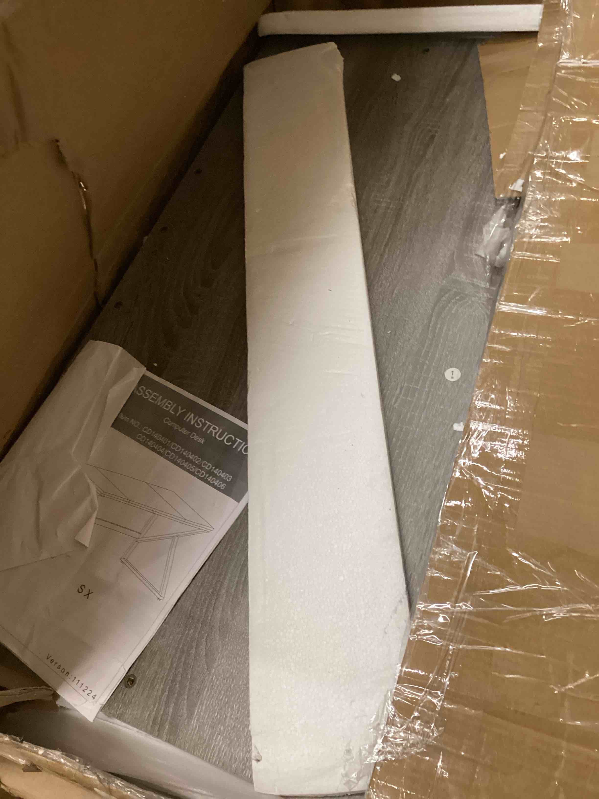 Condition photo showing As Is for IBF 70 Inch Large Home Office Desk, Industrial Long Executive Work Writing Study Computer Table, Farmhouse Big Metal Wood Double Desk for Bedroom Living Room, Rustic Dual Monitor Desk, Light Grey (incomplete) 