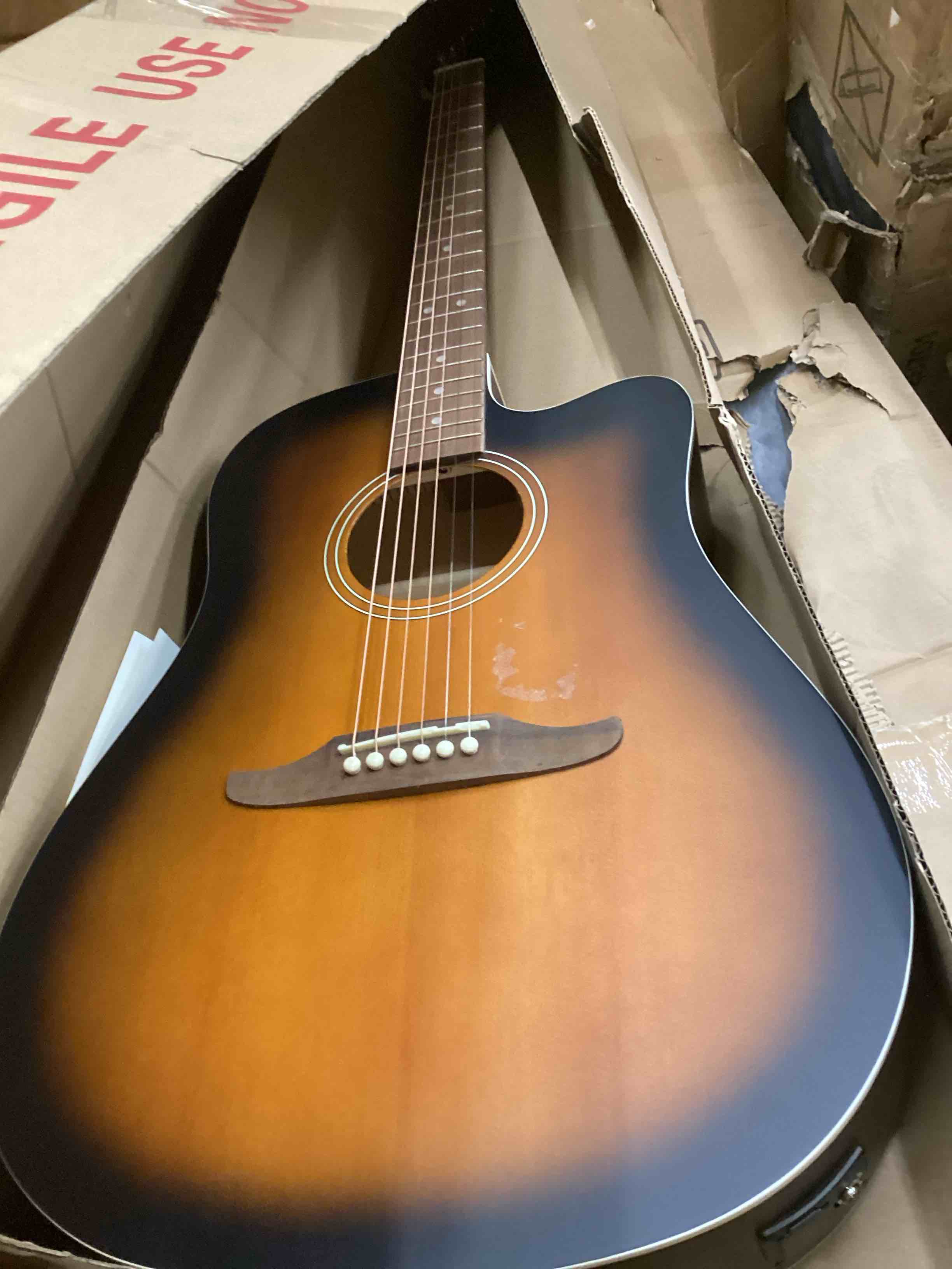 Condition photo showing As Is for Fender California Debut Redondo CE Series Acoustic Guitar, Beginner Guitar, 2-Year Warranty, Includes Built-In Tuner, 2-Tone Sunburst