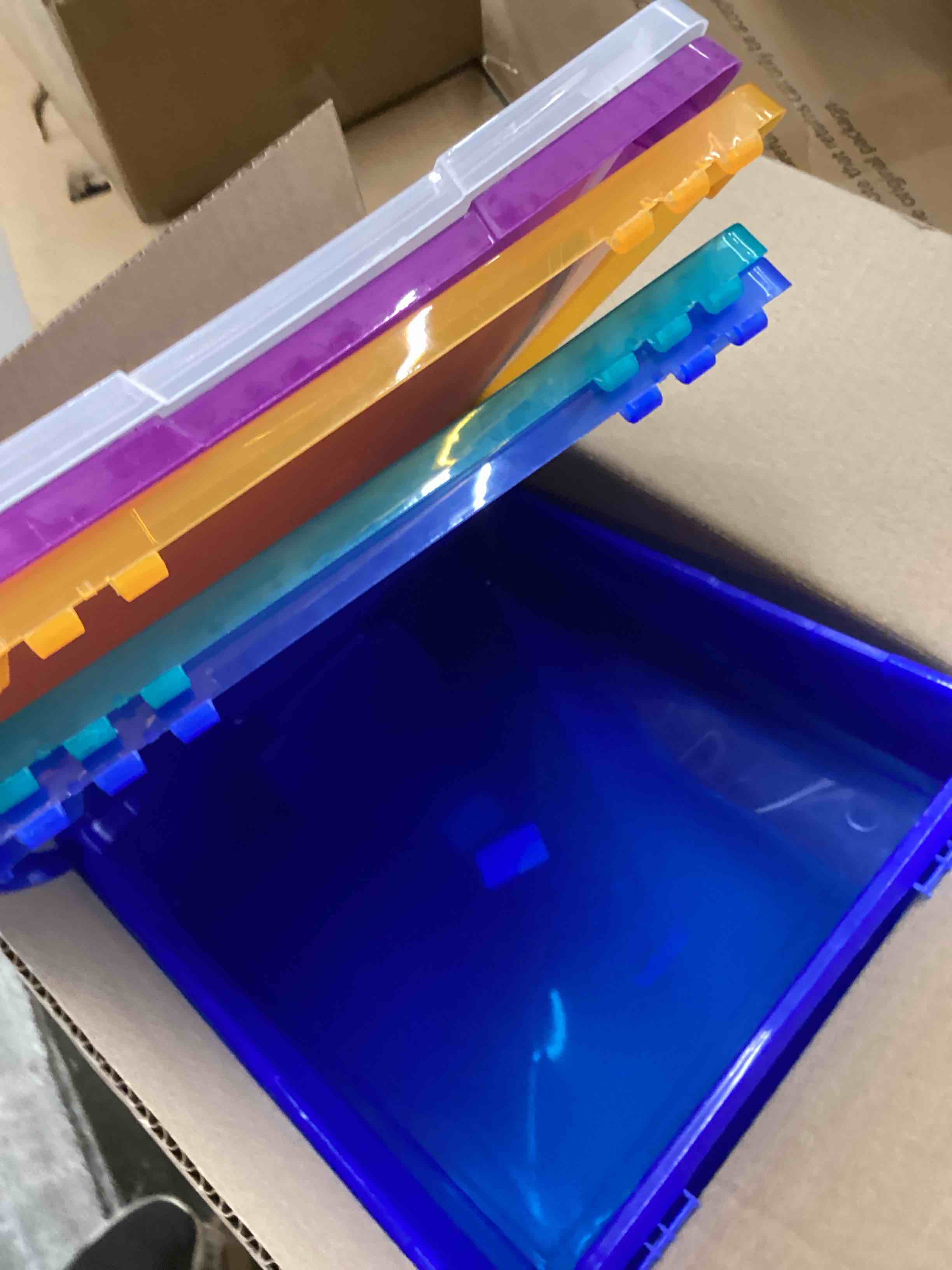 Condition photo showing Good Condition for Storex Classroom Student Project Box, Plastic, 15.25 x 13.25 x 3.25 inches , Assorted Tints, 5-Pack (63202U05C), standard sized