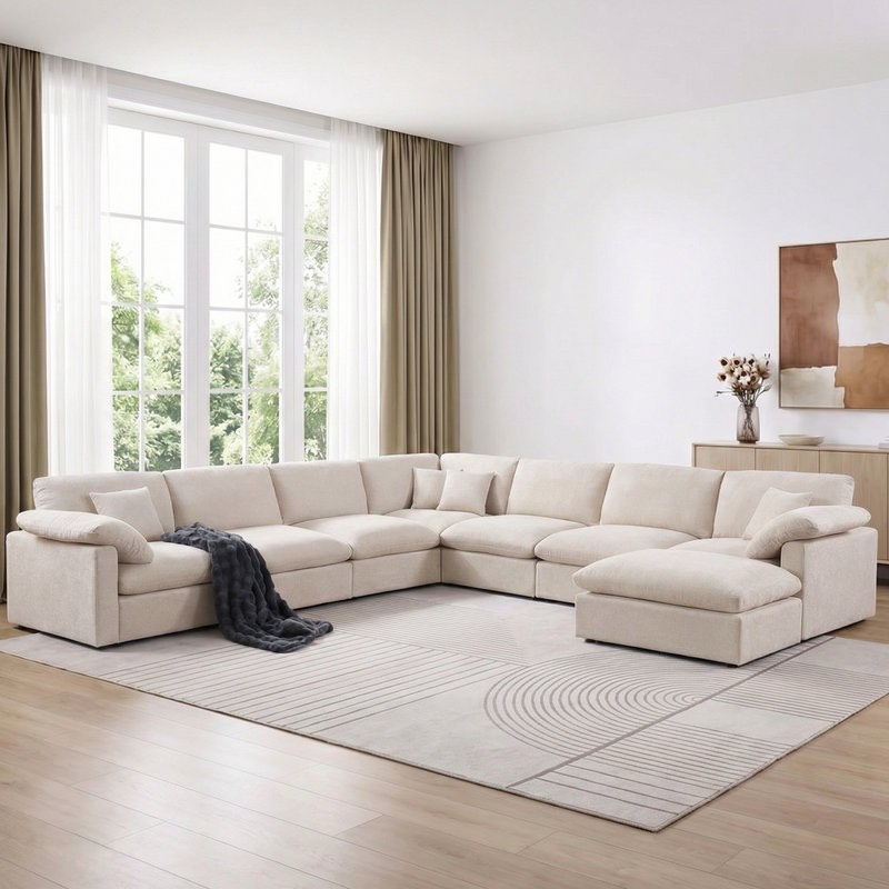  144" Oversized Corner Sectional Sofa With Removable Ottomans 8 Seat Chenille Cloud Upholstered Modular Sectional Couches By Latitude Run® (INCOMPLETE PICKUP 4 boxes of 8/ only 4 Armless chairs)  