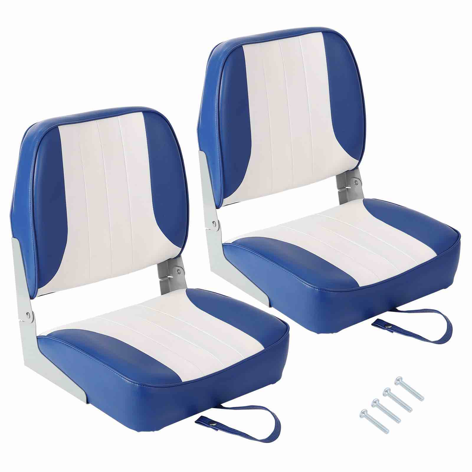 Garvee Boat Folding Seats Pack of 2 - Ergonomic Low Back, Thick Foam Cushion, Molded Plastic Frame, Waterproof UV Resistant, Captain Chairs for Fishing and Cruising