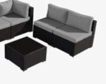 Charm 3 Pieces Wicker Outdoor Patio Conversation Seating Middle Sofa Set with Cushions and Coffee Table Black 