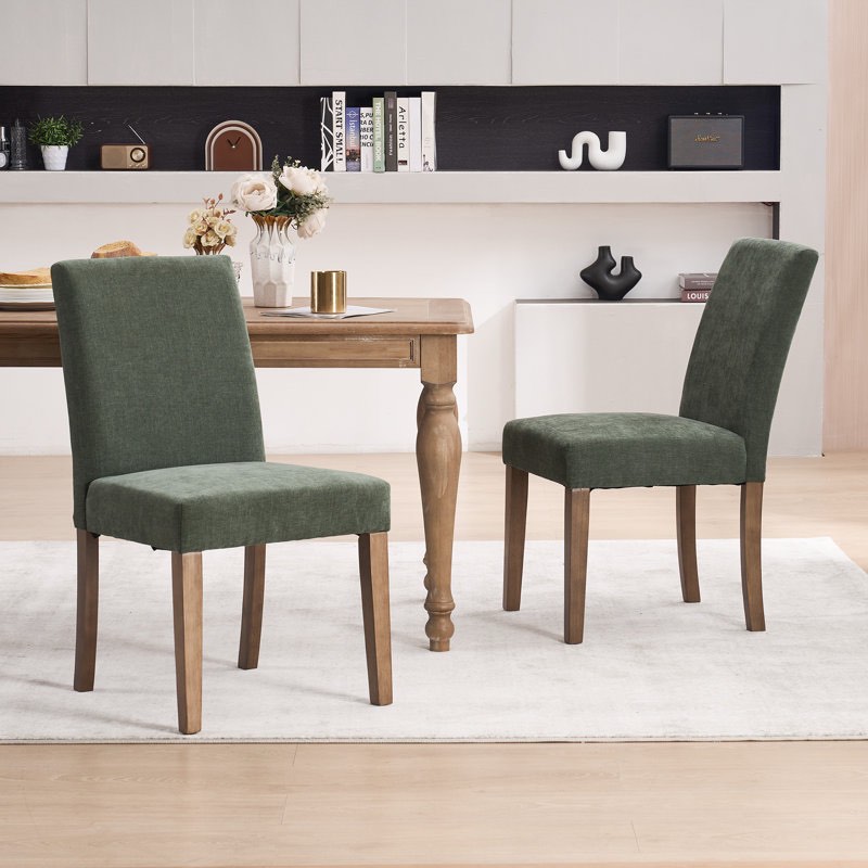 Fabric Upholstered Dining Chairs High Back Parsons Kitchen Chairs With Solid Wood Feet (Set of 2