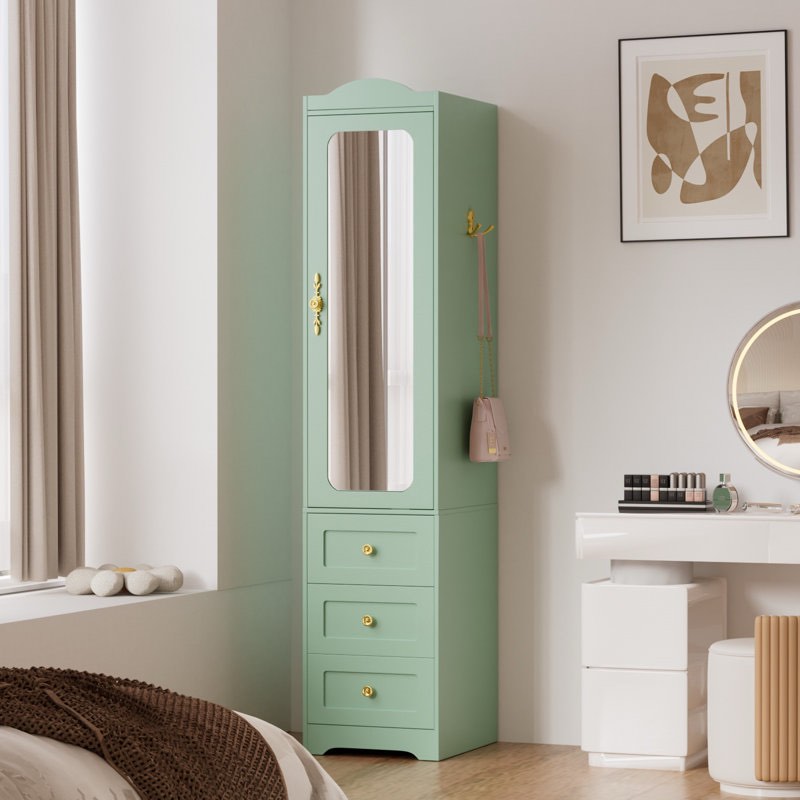 Right Armoires Wardrobe Closet & Wardrobe Cabinet With 3 Drawers And Mirror & Storage Cabinet With Hanging Rod & Sensor Light By House of Hampton®