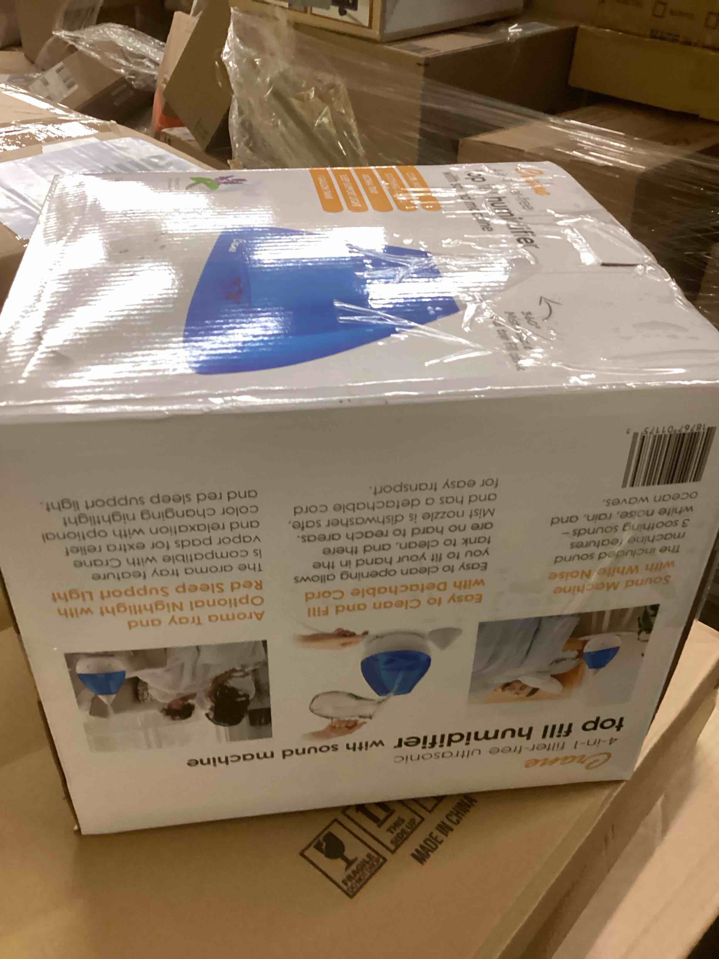 Condition photo showing New/Like New for Crane Ultrasonic Humidifiers for Bedroom and Office, 1 Gallon 4-in-1 Cool Mist Air Humidifier for Large Room and Home, Humidifier Filters Optional, Blue & White