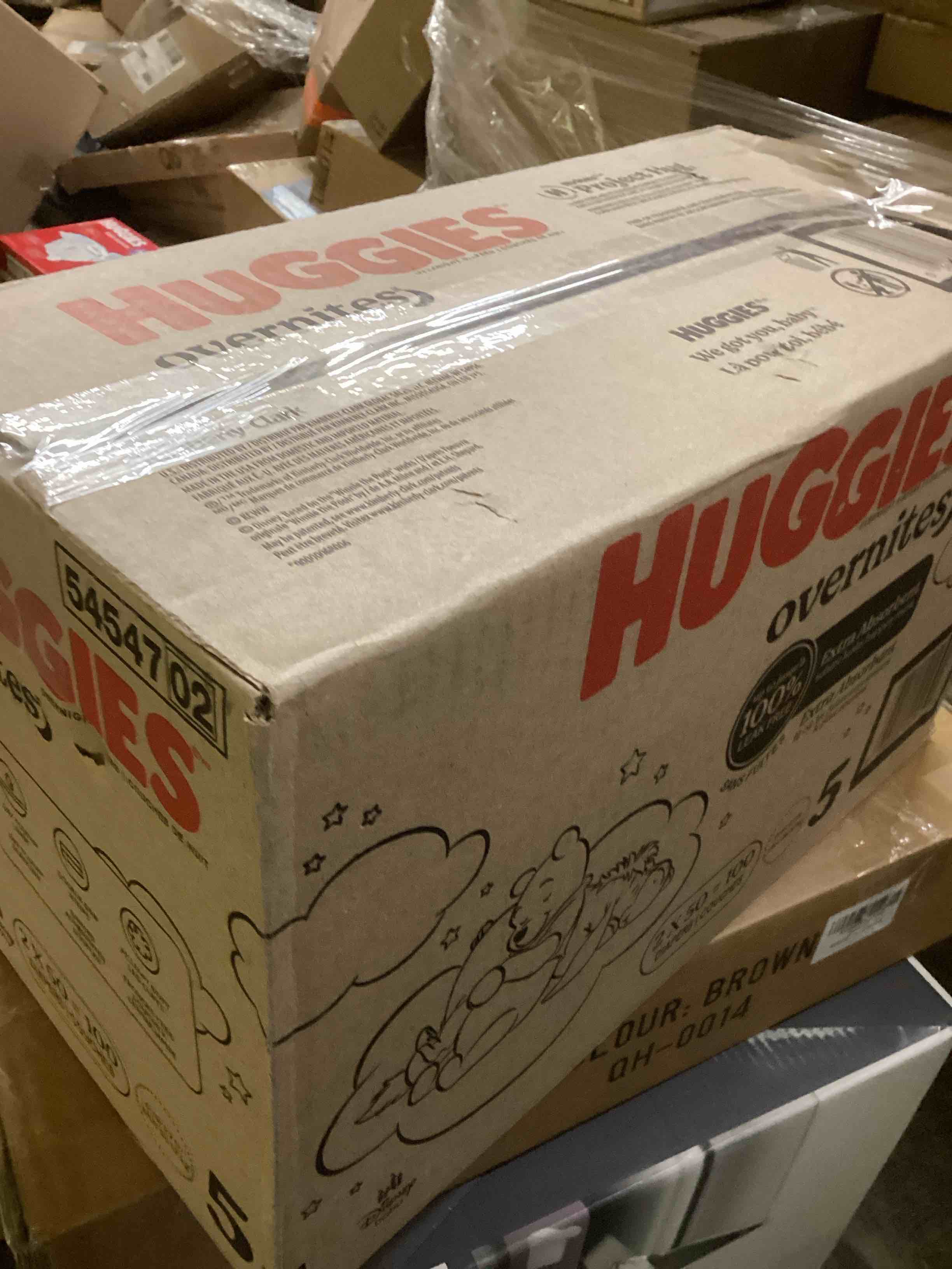 Condition photo showing New/Like New for Huggies Size 5 Overnites Baby Diapers: Overnight Diapers, Size 5 (27+ lbs), 100 Ct (2 Packs of 50), Packaging May Vary Size 5 100
