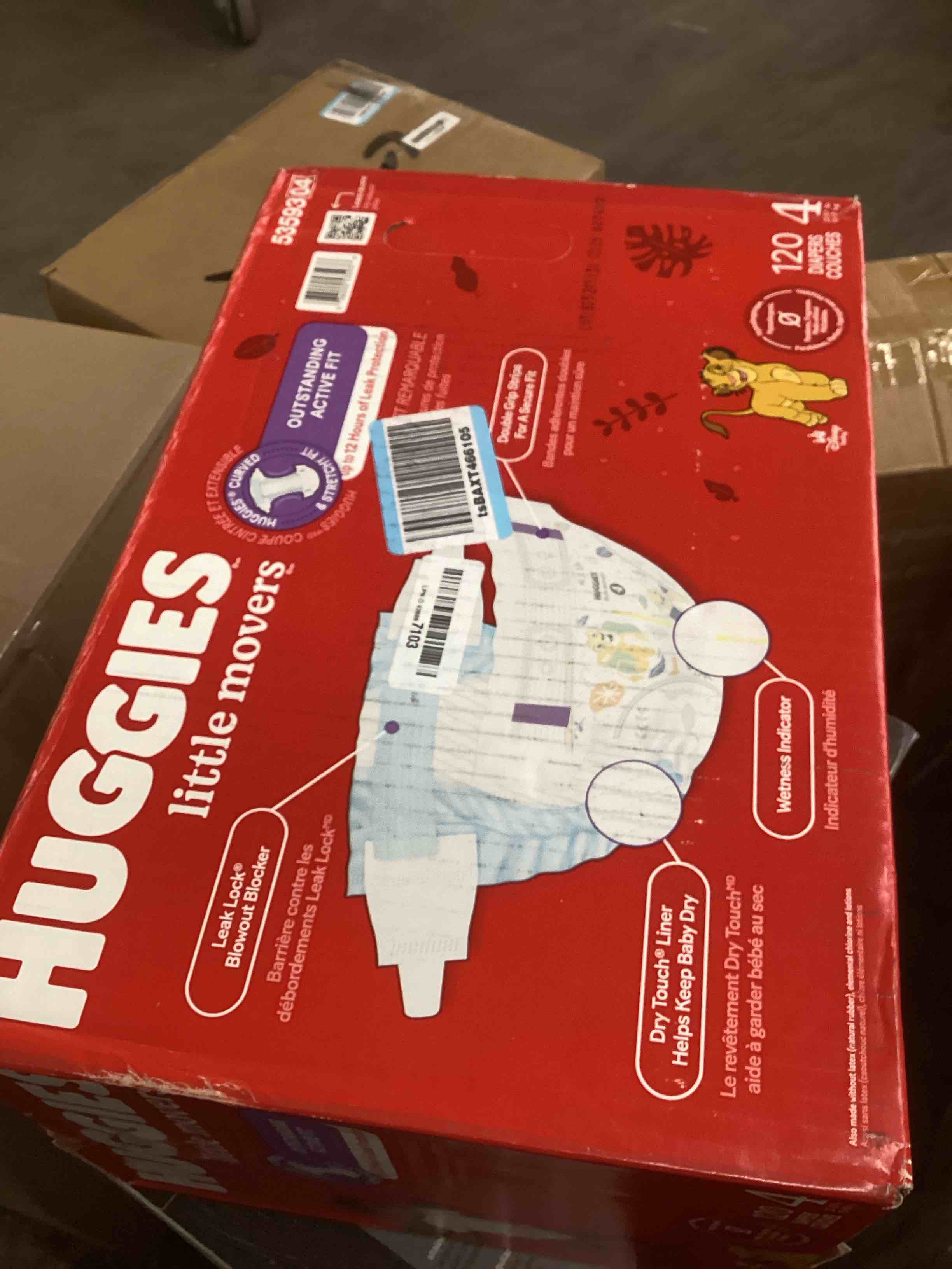 Condition photo showing New/Like New for Huggies Little Movers Baby Disposable Diapers - Size 4 -120ct