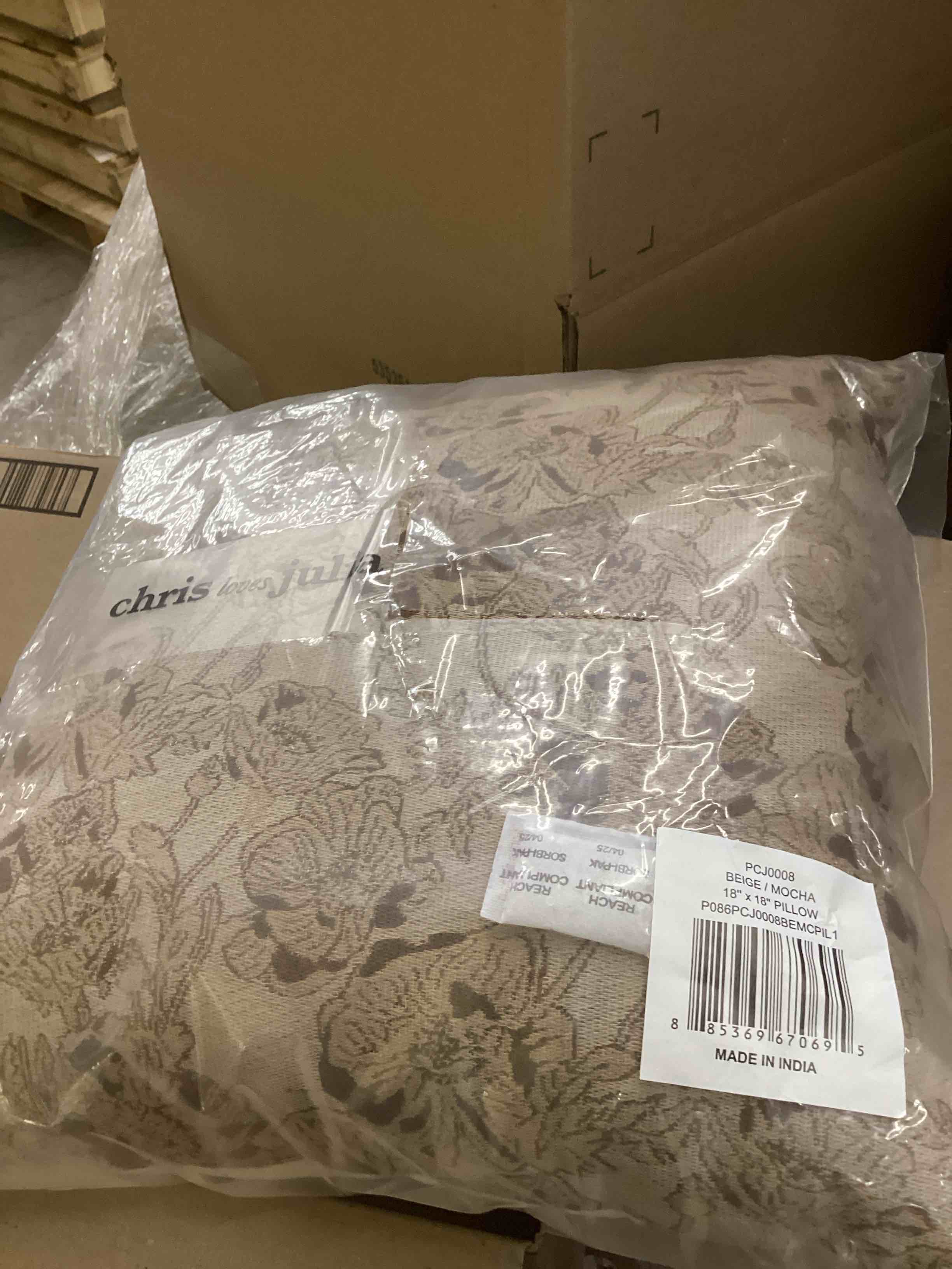 Condition photo showing New/Like New for Loloi Chris Loves Julia Matilda Collection PCJ0008 Beige/Mocha 18'' x 18'' Cover Only Cover Pillow Cover Only Beige / Mocha