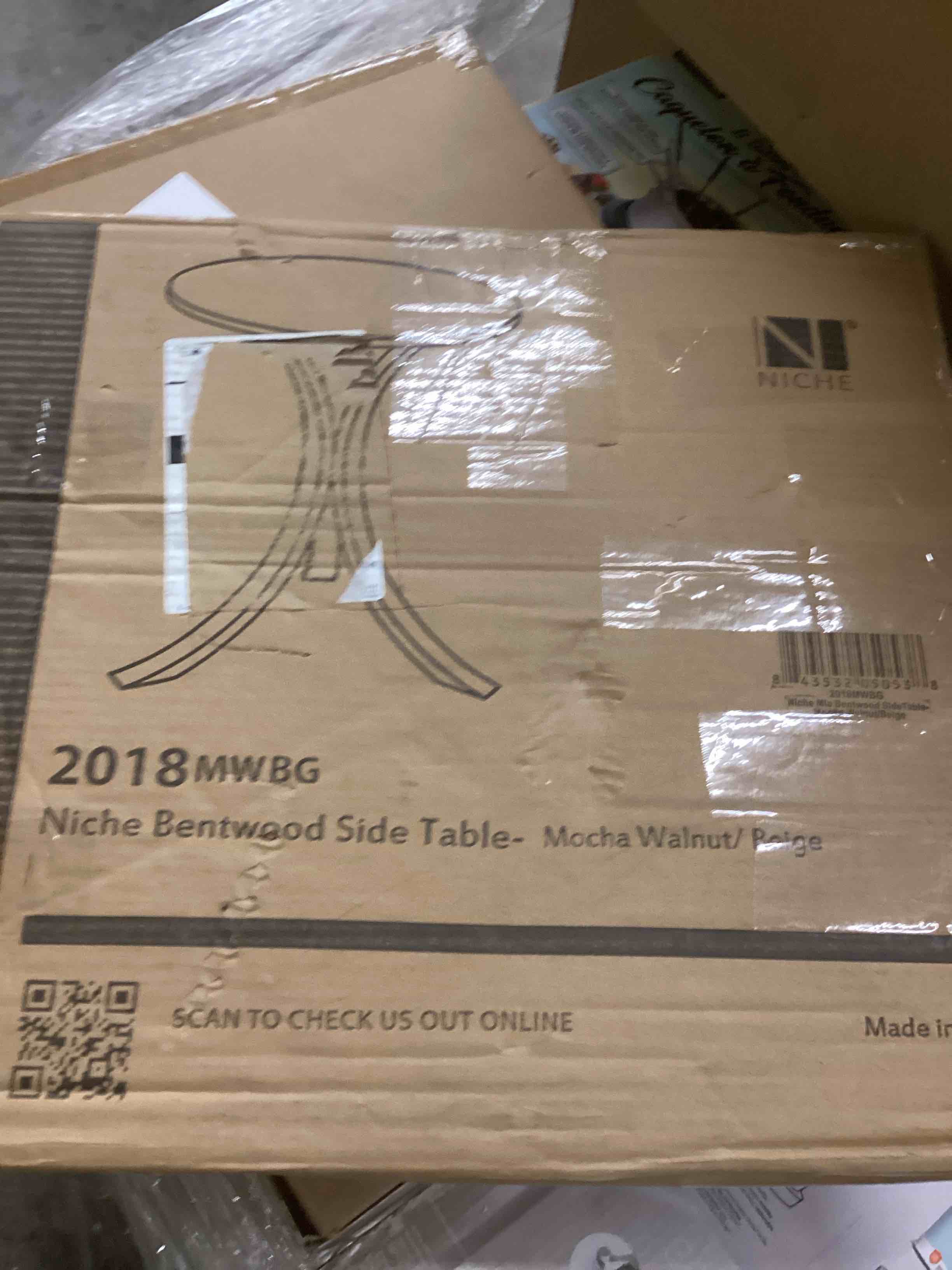 Condition photo showing Good Condition for Niche Mia Bentwood Round Accent Side Table- Mocha Walnut Beige