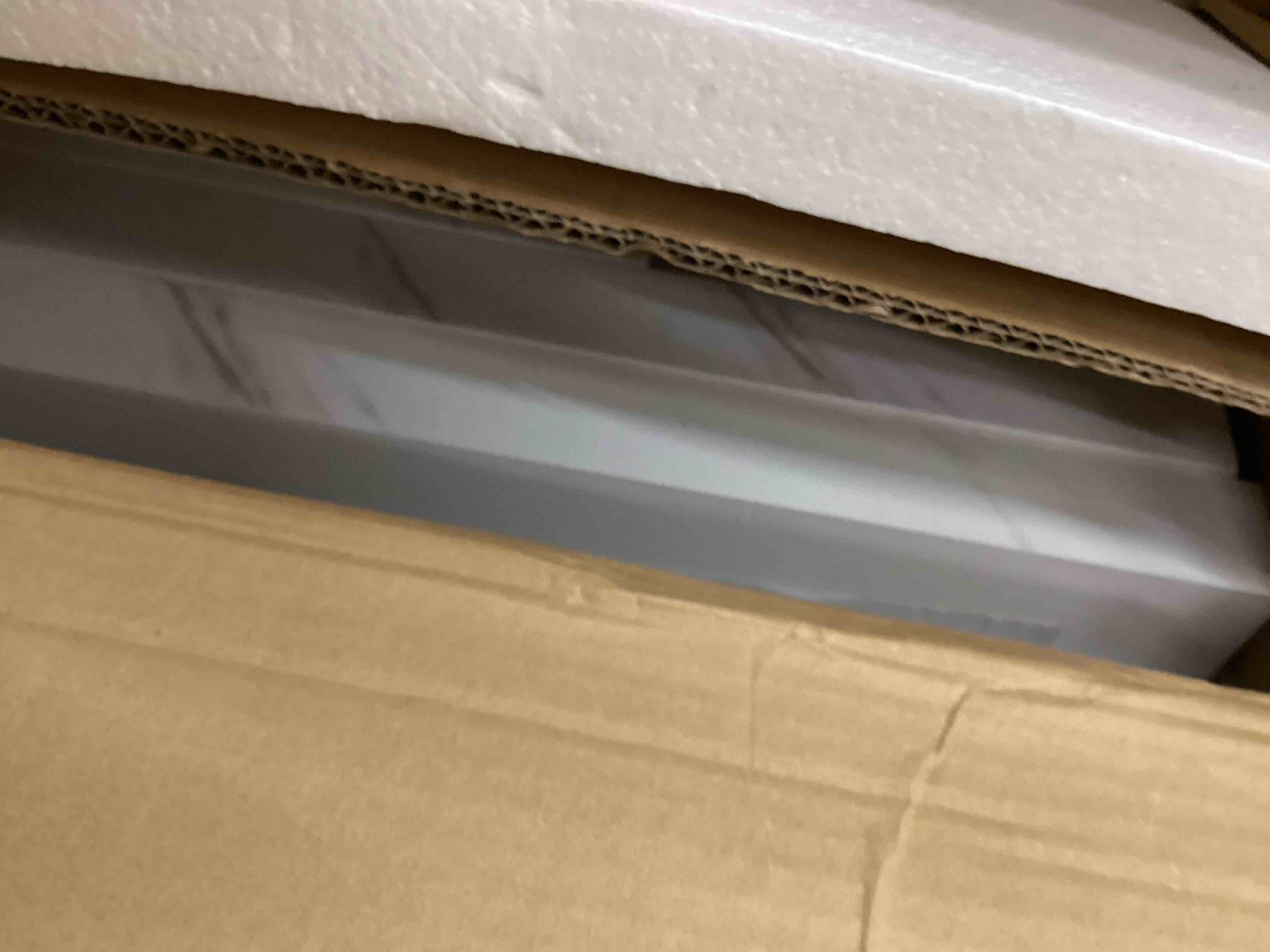 Condition photo showing As Is for HSH Dining Table for 4–6, 63" Modern Kitchen Dining Room Table with Storage Shelves & Acrylic Door Cabinet,Wood Rectangle Dinner Table with Faux Marble Top for Home Apartment, White Faux Marble