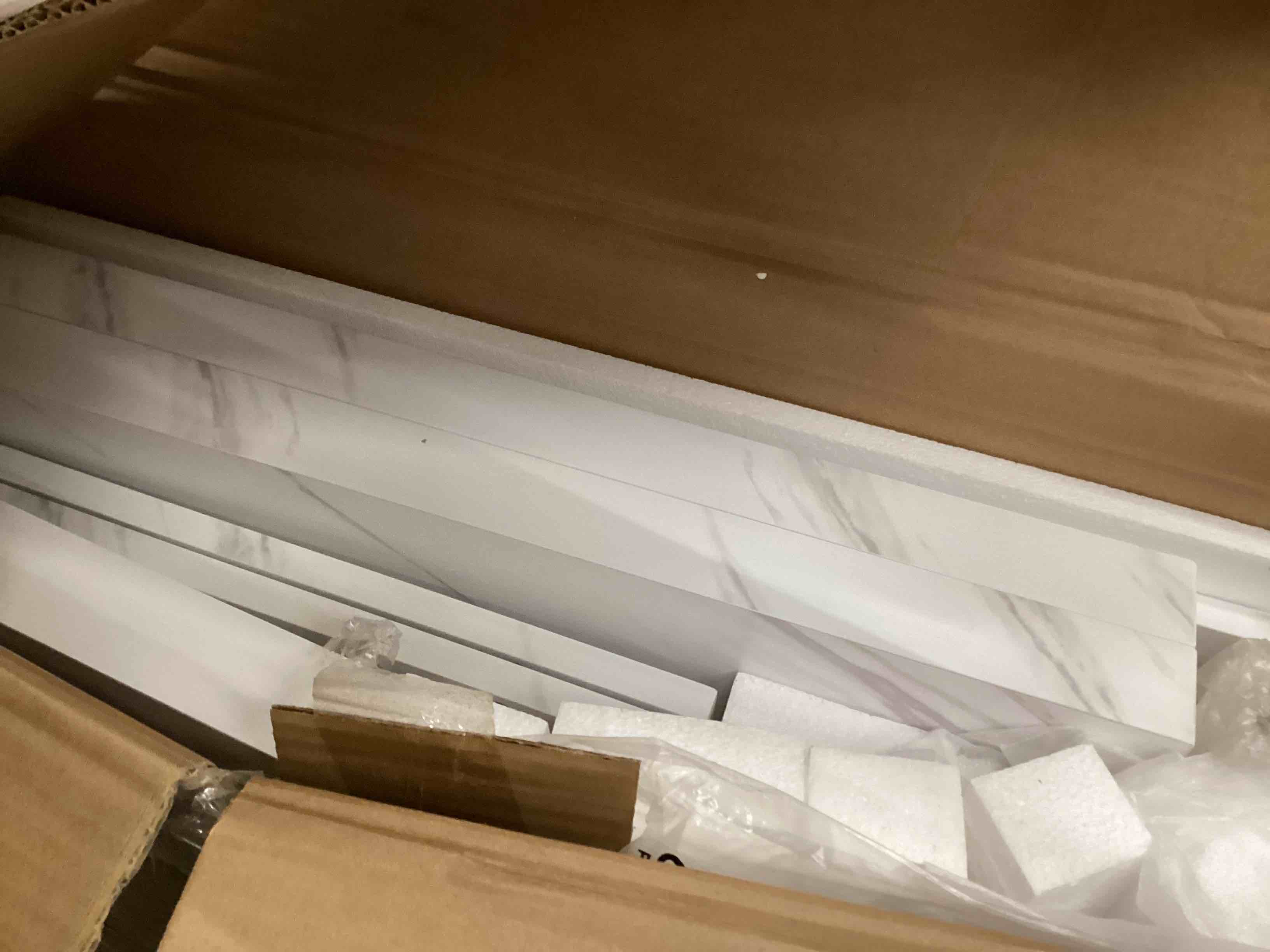 Condition photo showing As Is for HSH 55 inch Dining Room Table for 4, Modern Black Faux Marble Dining Table, Rectangle Kitchen Table with Heavy Duty Pedestal, Industrial Wood Dinner Desk for Home Living Room White marble 